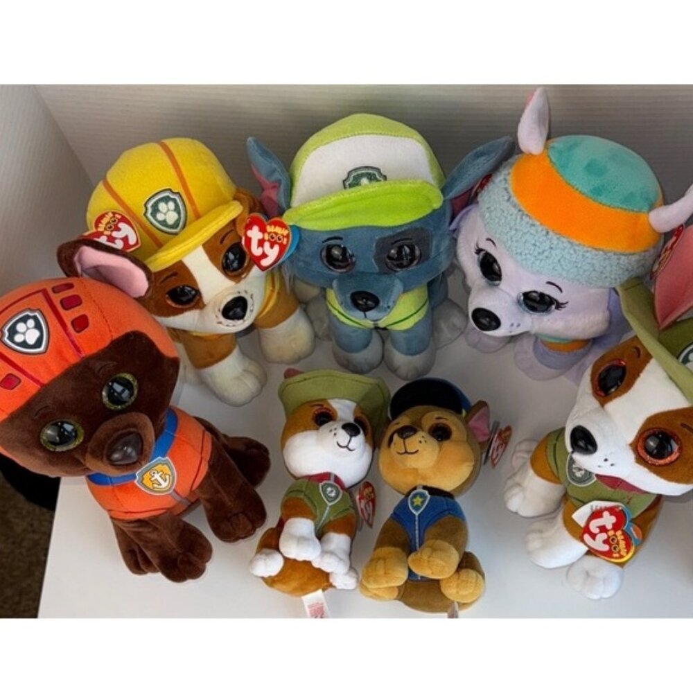 Ty Beanie Boos Paw Patrol Plush Lot of 7 Tracker Rocky Everest Chase Rubble Zuma